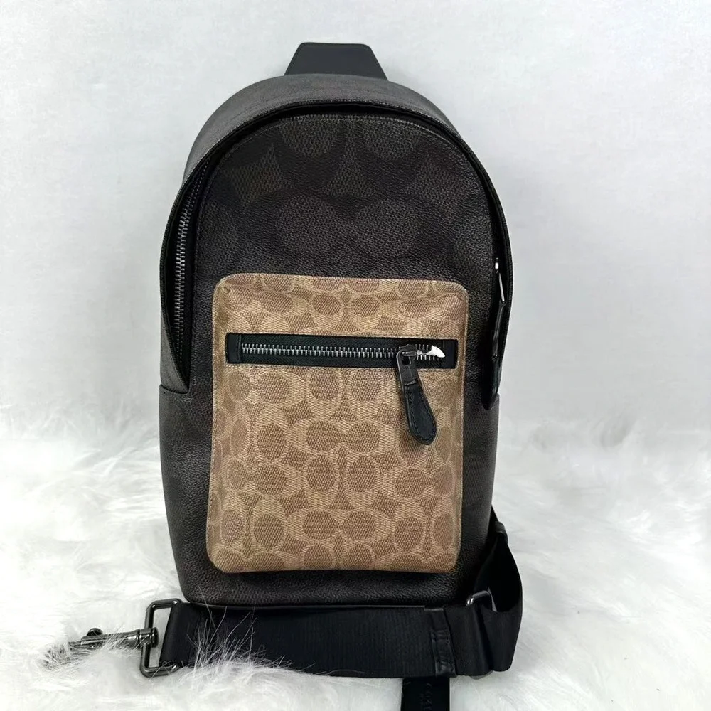 COACH Men's West Pack In Blocked Signature Canvas Walnut / Tan CAB60 NWT